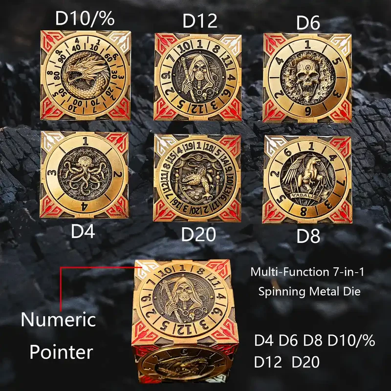 Arcane Relic: 7-in-1 Metal Spinner Dice - Unique Dice Cube Dice