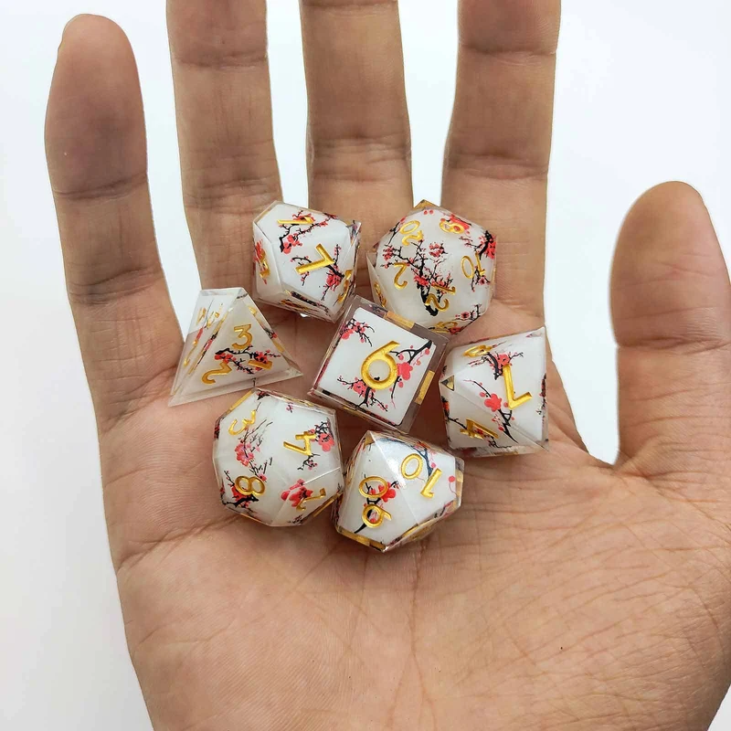 Blossom Resonance Resin White Dice Set - Plum Blossom DnD Dice Set