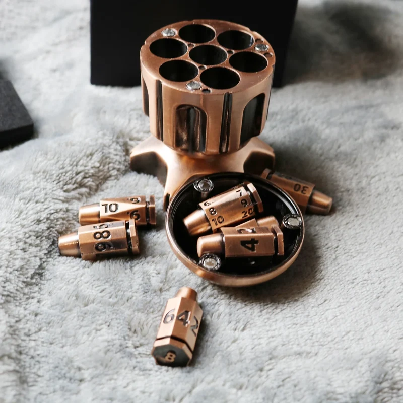 Revolver's Gambit Unique Metal DnD Dice Chamber - Revolver dice set bullet