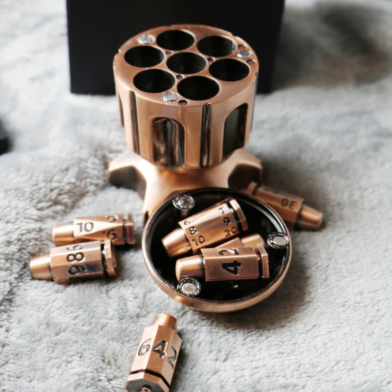 Revolver's Gambit Unique Metal DnD Dice Chamber - Revolver dice set bullet