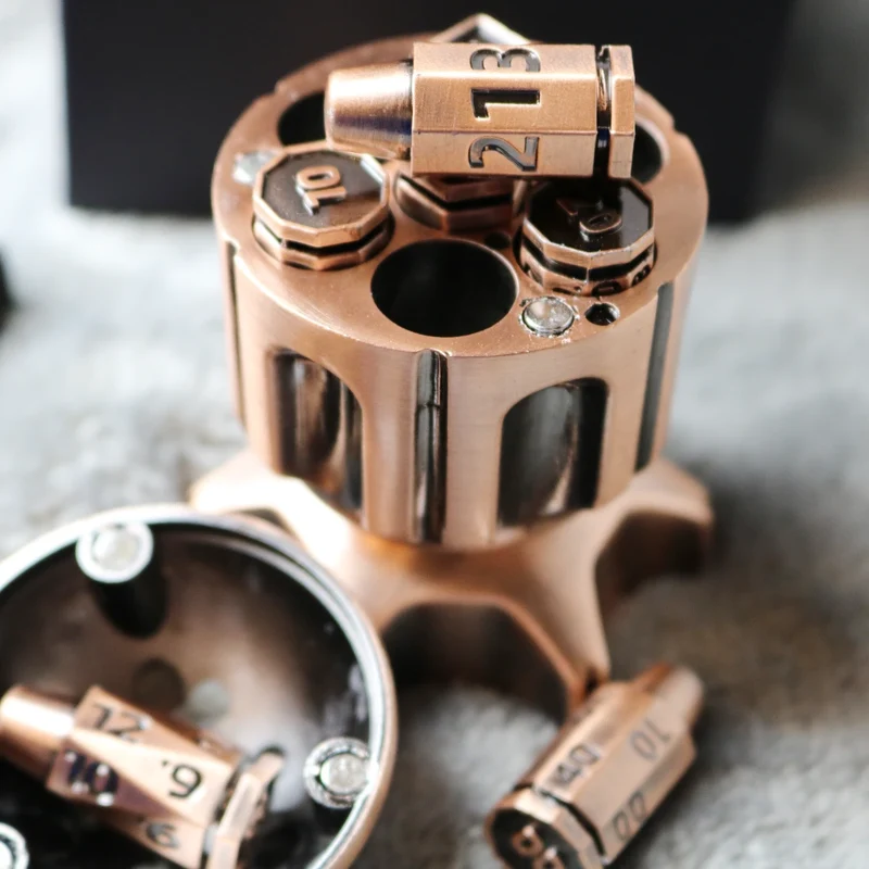 Revolver's Gambit Unique Metal DnD Dice Chamber - Revolver dice set bullet