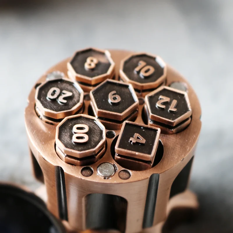 Revolver's Gambit Unique Metal DnD Dice Chamber - Revolver dice set bullet