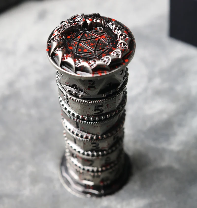 Jingubang Dice Rune Tower DnD Dice Set Da Vinci Lock D&D Metal Dice 6-in-1 - Unique Dice