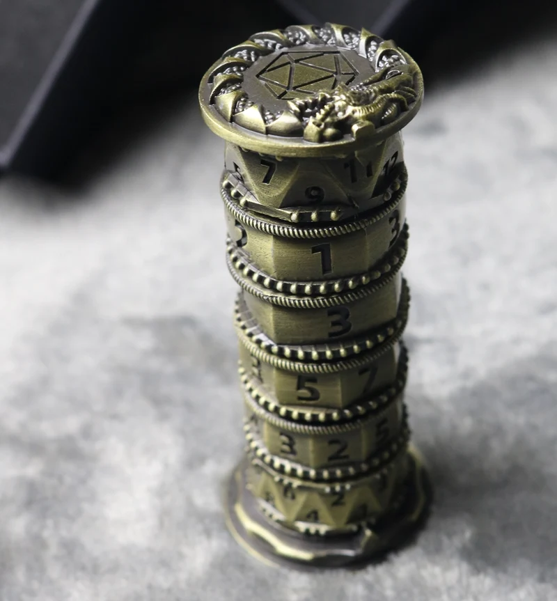 Jingubang Dice Rune Tower DnD Dice Set Da Vinci Lock D&D Metal Dice 6-in-1 - Unique Dice