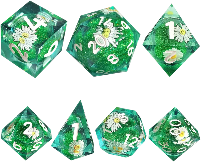 Verdant Blossom Emerald Sand Sharp-Edged Resin Dice Liquid Core Dice-Flower Core Dice