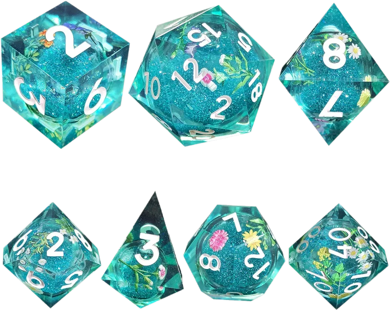 Floral Fantasy Azure Sand Sharp-Edged Resin Dice Liquid Core Dice-Flower Core Dice