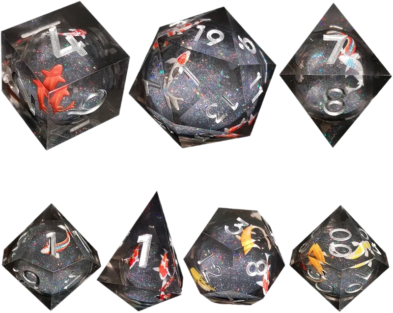 Mystic Koi Glittering Sand Sharp-Edged Resin Dice Liquid Core Dice-Fish Core Dice