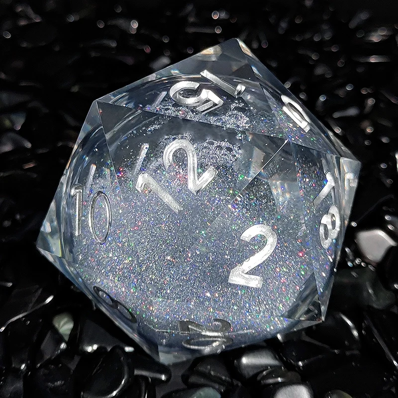 Celestial Sands Liquid Core Sharp-Edged Resin D20 Dice