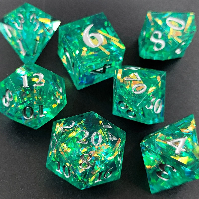 Emerald Enigma Sharp-Edged Resin Dice Set