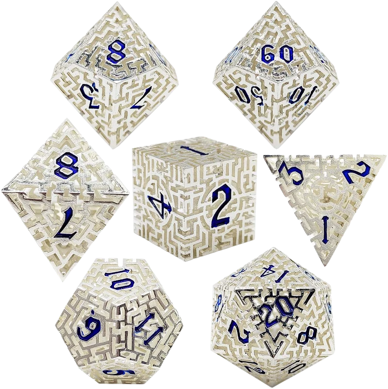 Silver Maze Hollow Metal DND Dice Set - Silver