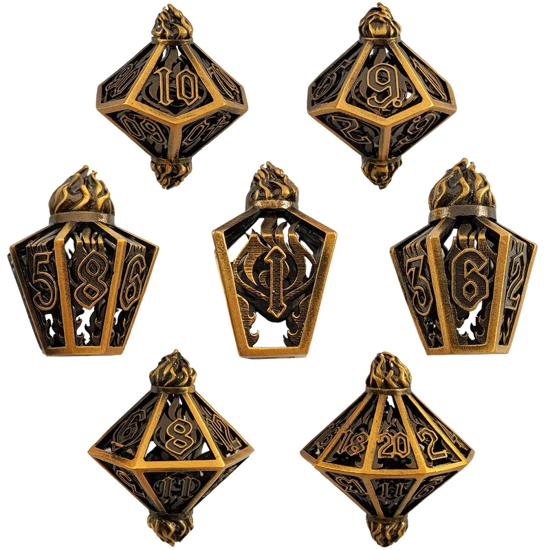 Arcanist's Gilded Vessel - Bronze Hollow Metal DND Dice Set-Unique and Unusual Dice Set