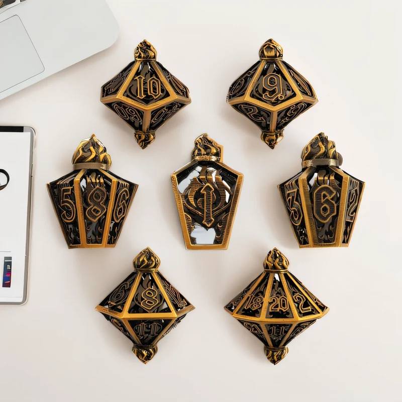 Arcanist's Gilded Vessel - Bronze Hollow Metal DND Dice Set-Unique and Unusual Dice Set