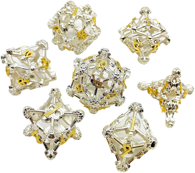 Silver Shade Hollow Metal DND Dice Set - Silver