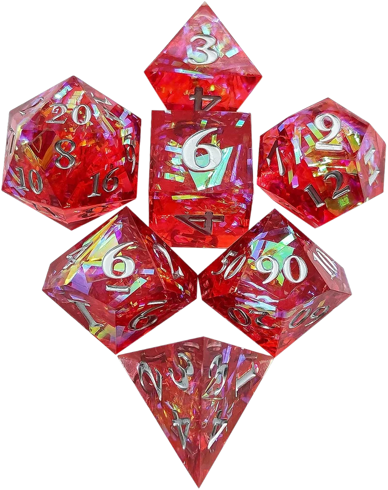 Crimson Arcanum Sharp Edged Resin Dice Set - Red Transparent