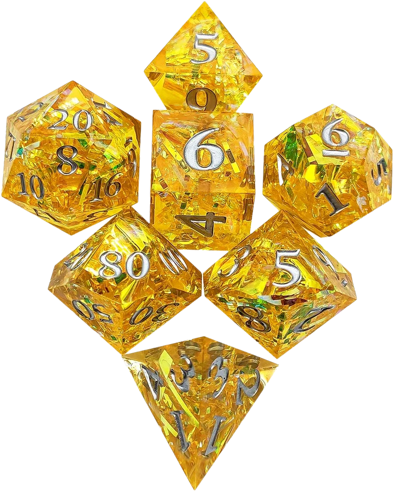 Aurora Ribbon Amber Clarity Sharp Edged Resin Dice Set - Amber Transparent