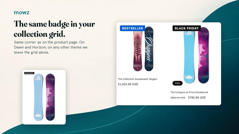 Mowz Product Labels & Badges