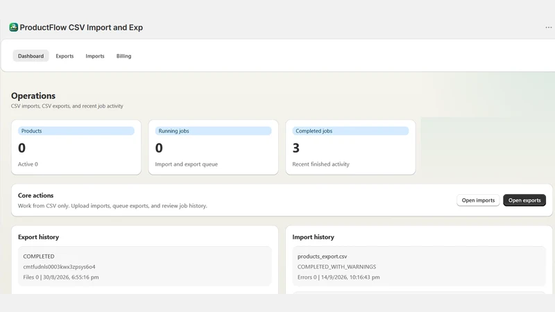 ProductFlow CSV Import and Exp