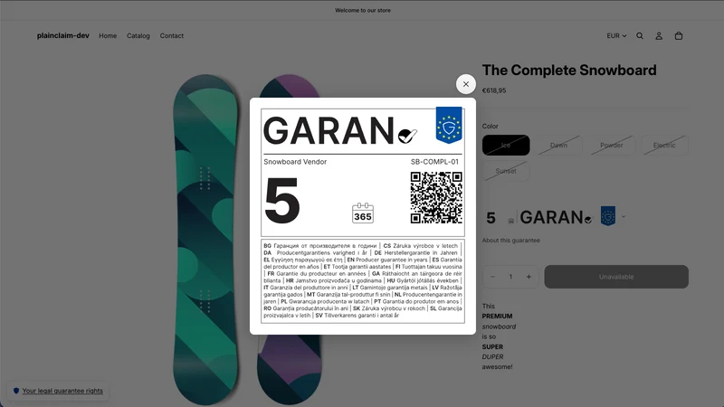 PlainClaim ‑ EU Warranty GARAN