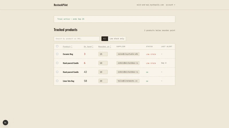 RestockPilot ‑ Low Stock Aler