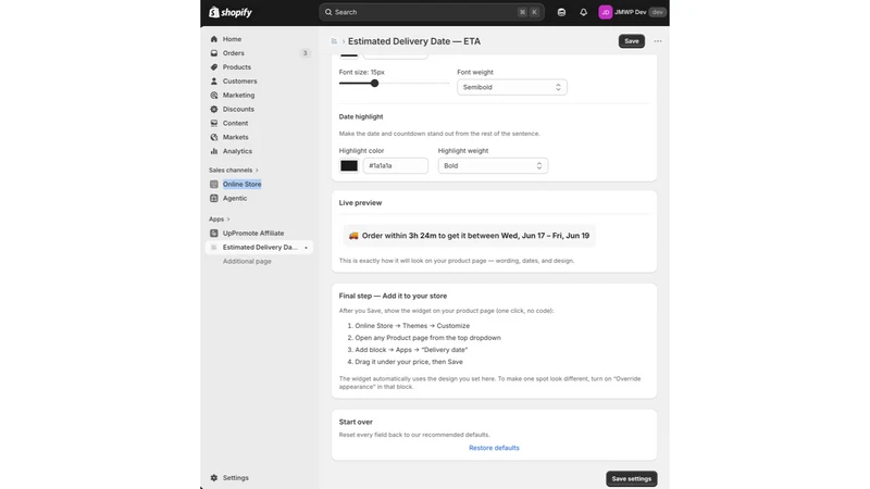 Jump ETA ‑ Est Delivery Date