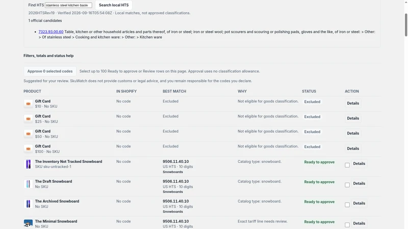 SkuWatch HTS Code Finder