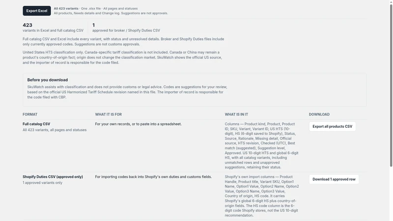 SkuWatch HTS Code Finder