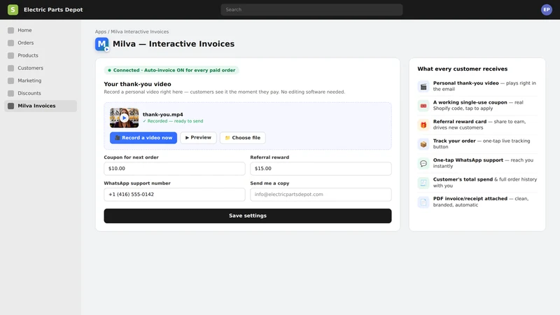 Milva Interactive Invoices