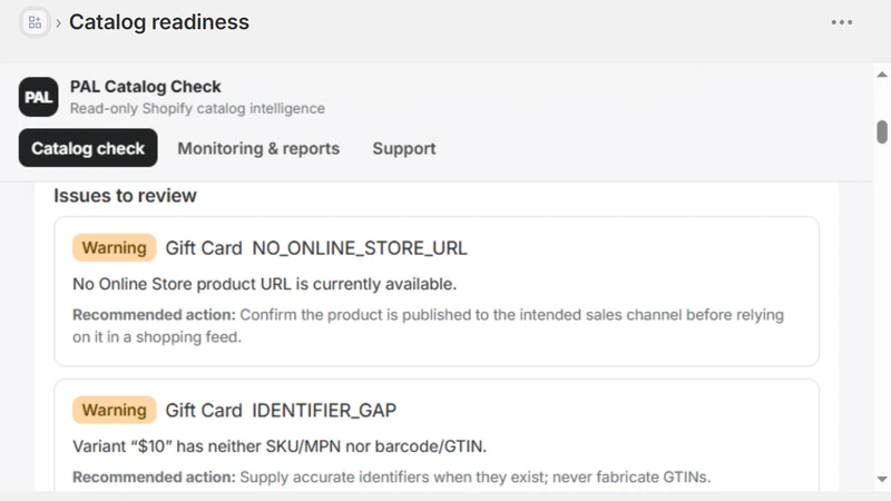 PAL Catalog Check