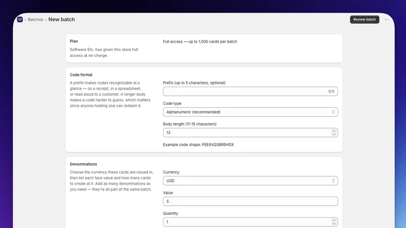 B2B Gift Card Generator
