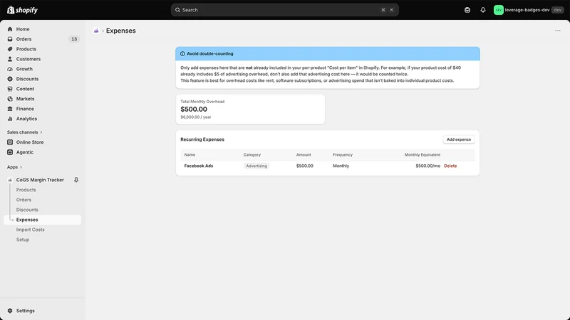 COGS Margin Tracker x ia.