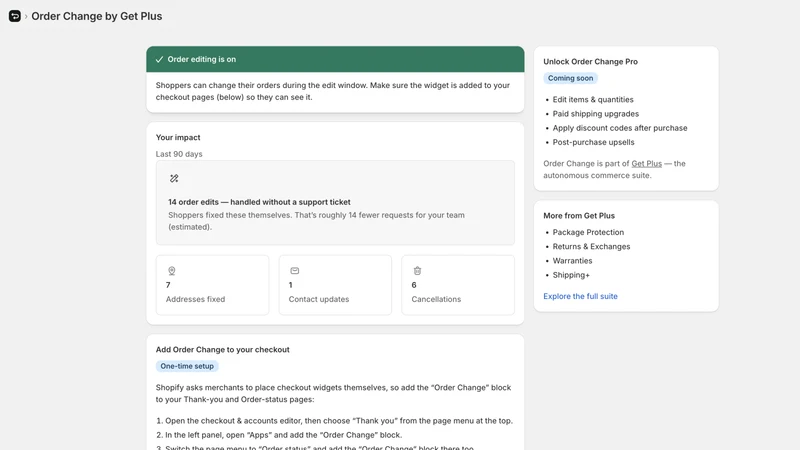 Order Change by Get Plus