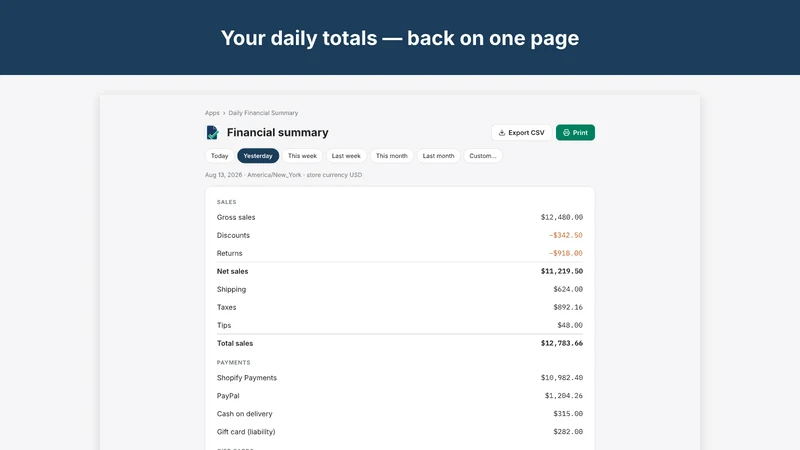 Suma: Daily Finance Report