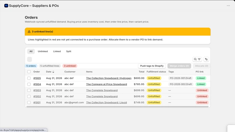 SupplyCore – Suppliers & POs