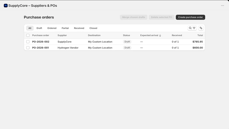 SupplyCore – Suppliers & POs