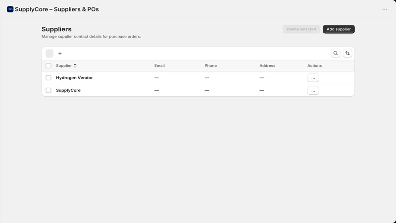 SupplyCore – Suppliers & POs