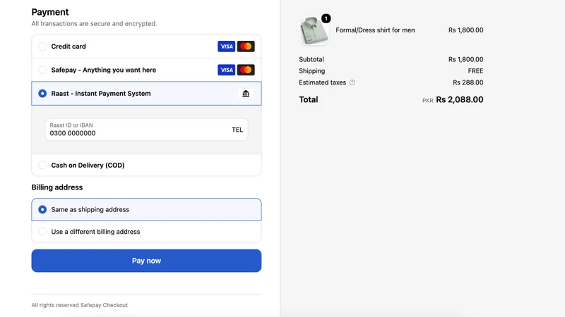 Safepay Checkout Raast
