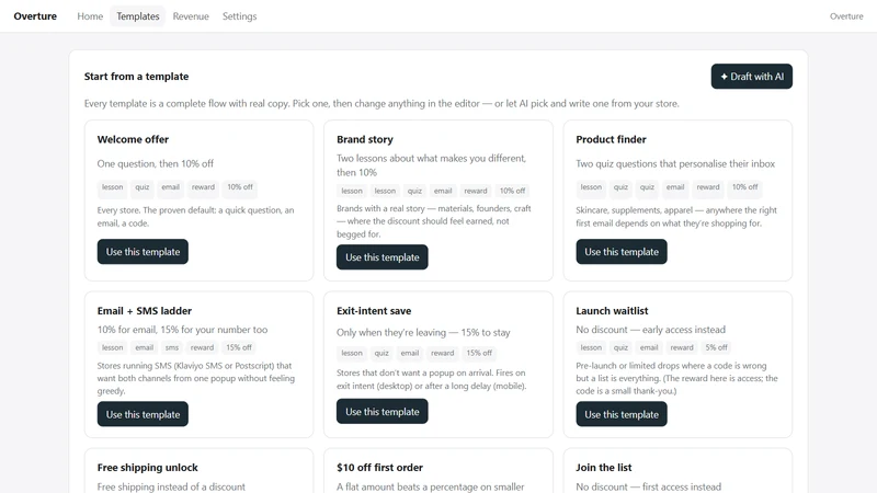 Overture: Story & Quiz Popups