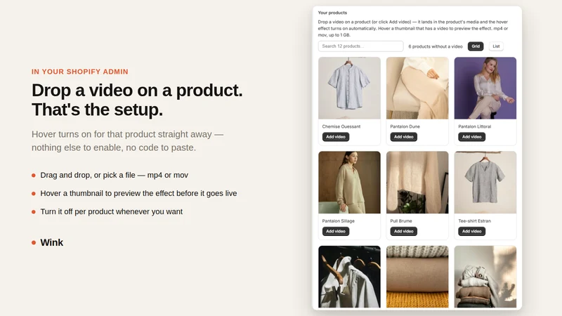 Wink: Product Video on Hover