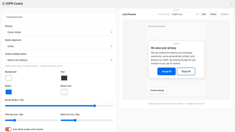 ConsentGo ‑ GDPR Cookie Banner