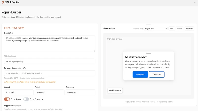 ConsentGo ‑ GDPR Cookie Banner