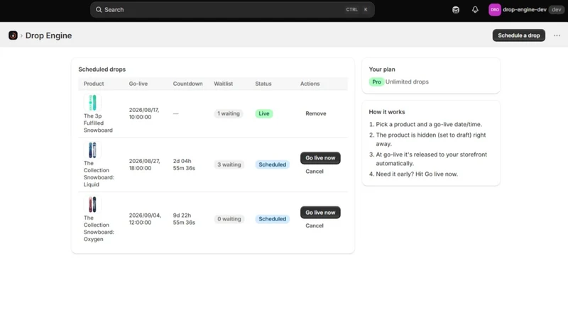 Drop Engine ‑ Product Launches