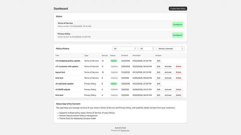 App Unity Policy Consent