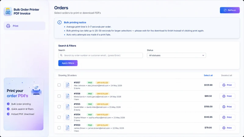Bulk Order Printer PDF Invoice