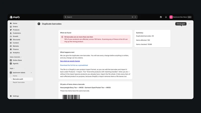 Backroom Labels: Barcode Audit