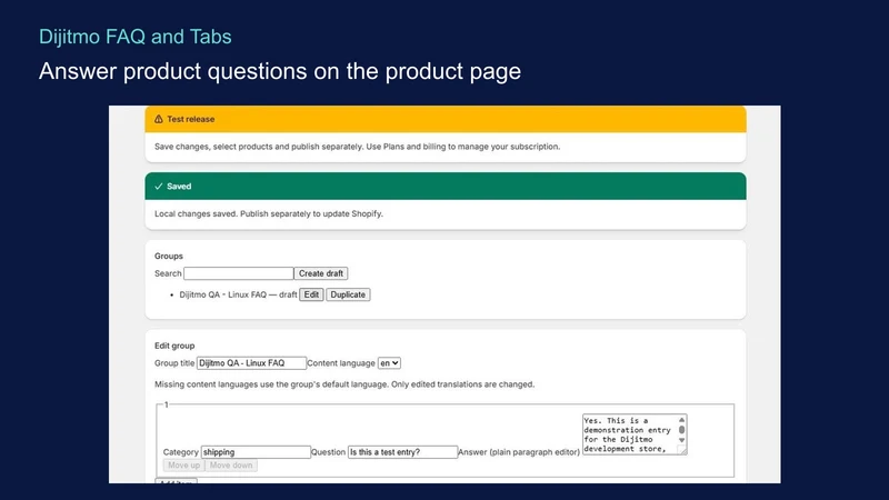 Dijitmo FAQ and Tabs