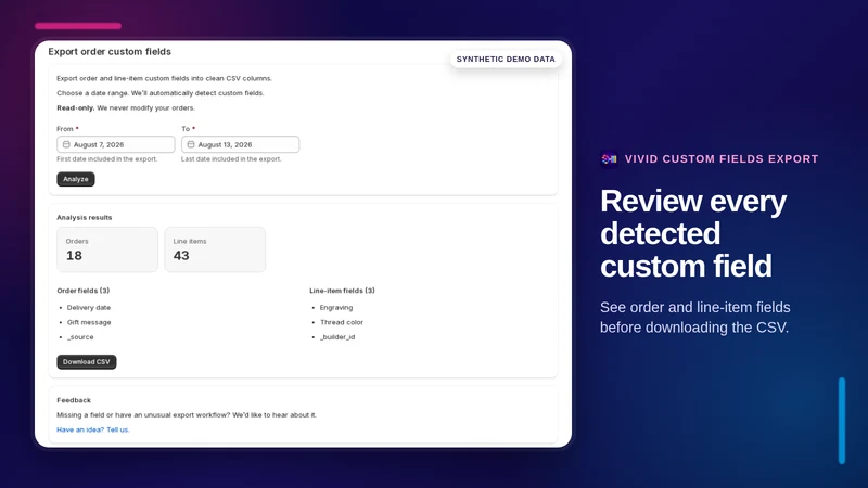 Vivid Custom Fields Export