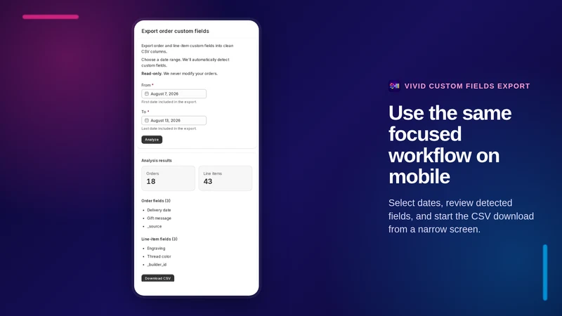 Vivid Custom Fields Export