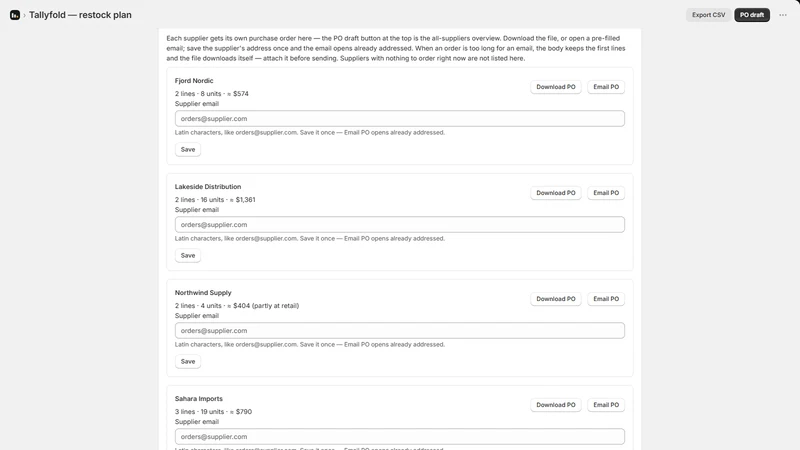 Tallyfold Restock Planner
