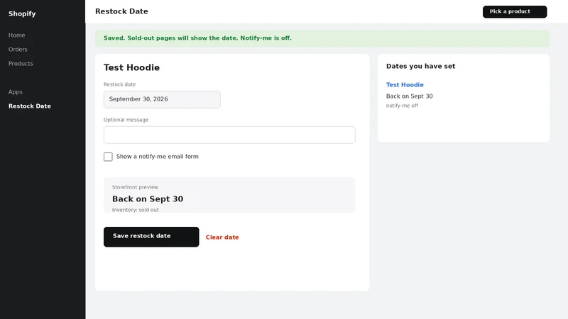 Restock Date: Back in Stock