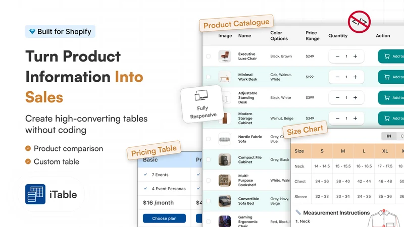 iTable Compare & Pricing Table